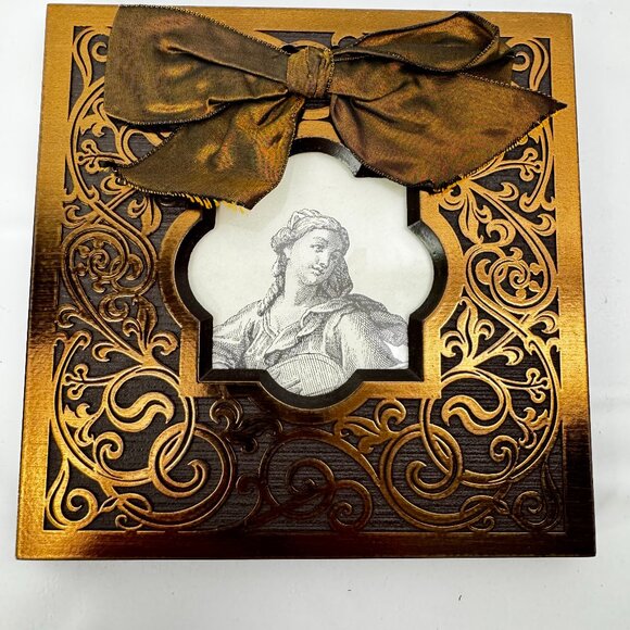 Metal Frame Ornate Bronze Tone with Bow 6.75 x 6.75" - Picture 1 of 9